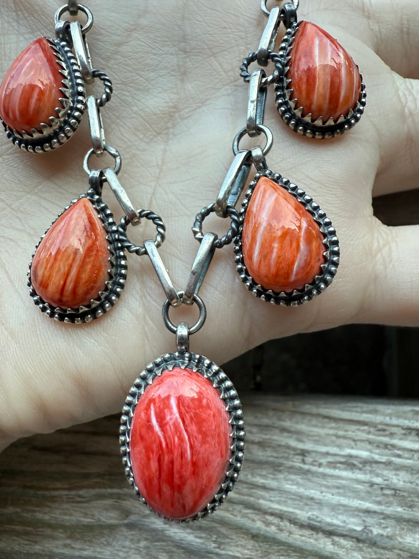Orange Spiny Charm Sterling Silver Necklace
