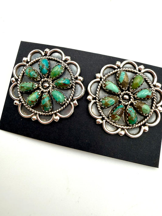 Native Turquoise Flower Sterling Silver Earrings