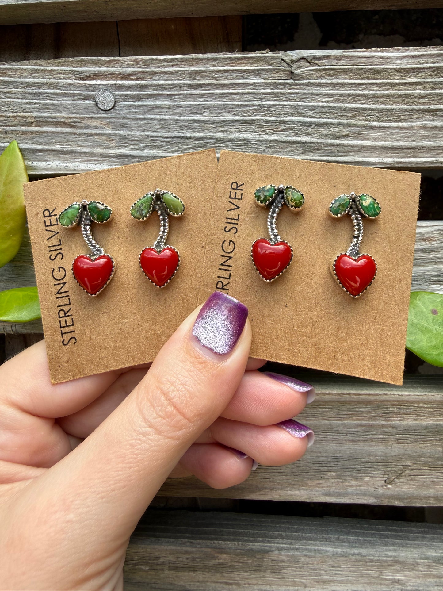 Cherry Red Rosarita and Sonoran Gold Turquoise Sterling Silver Earrings