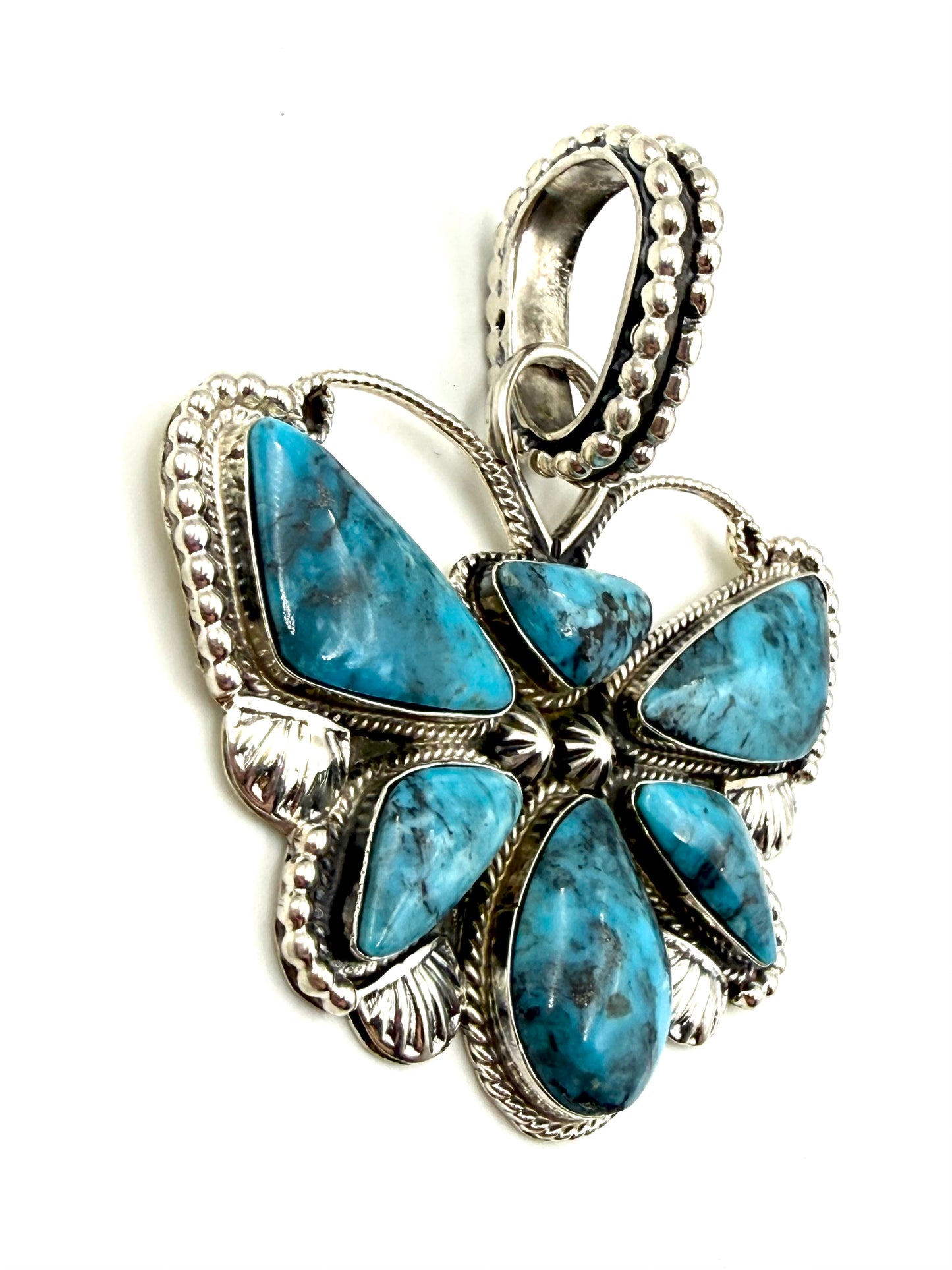 Native Turquoise Butterfly Statement Sterling Silver Pendant
