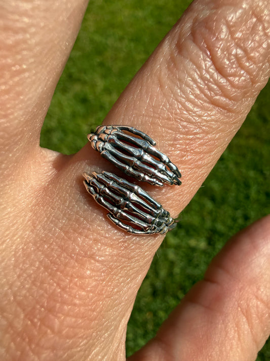 Skeleton Hands Sterling Silver Floater Ring