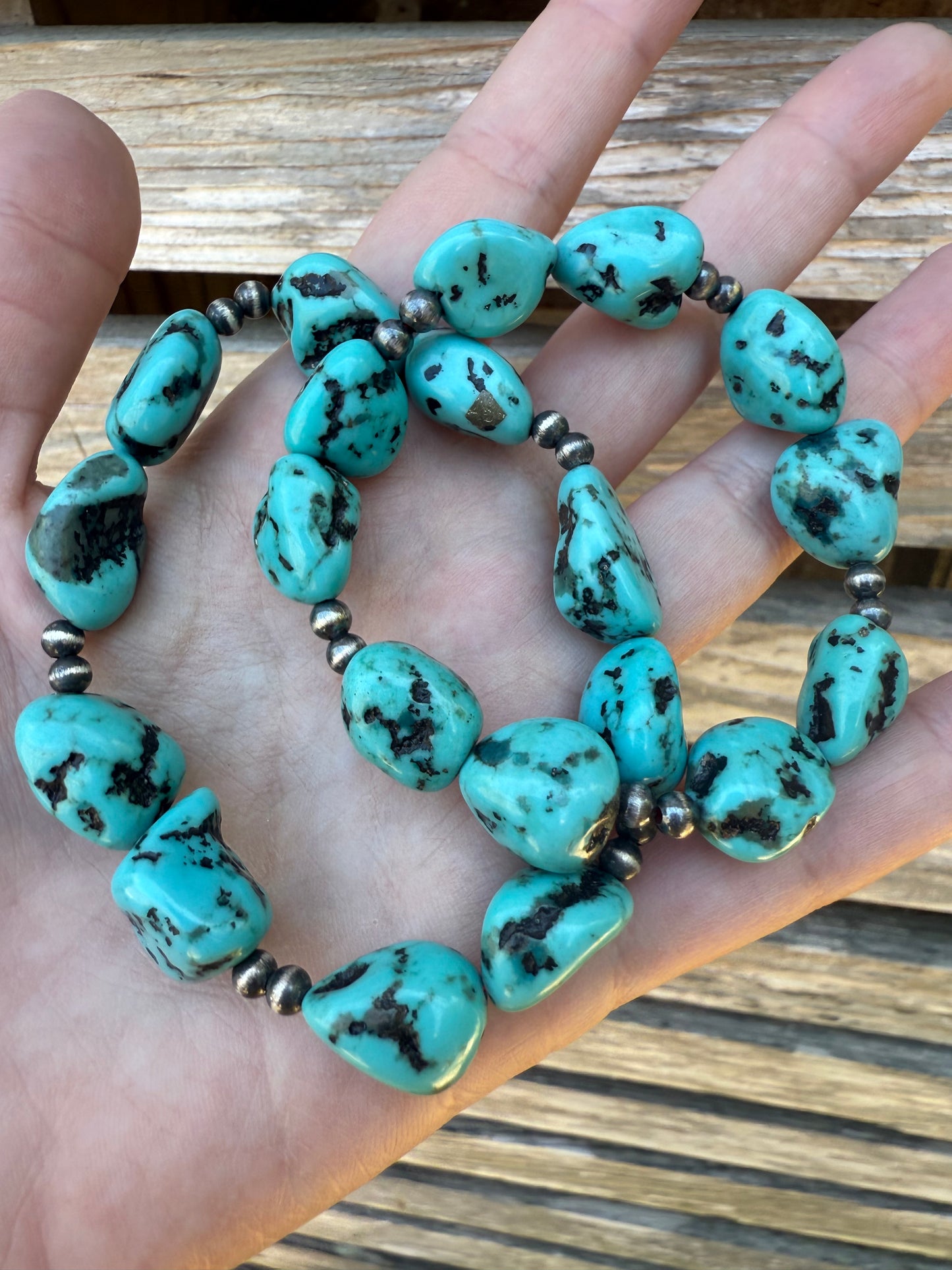 Turquoise and Desert Pearl Chunky Stone Stretch Bracelet