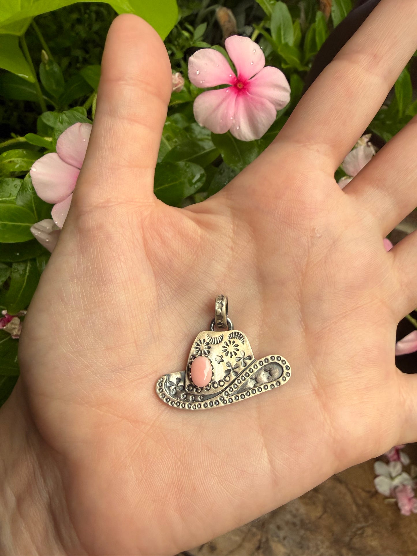 Pink Conch Cowboy Hat Sterling Silver Pendant