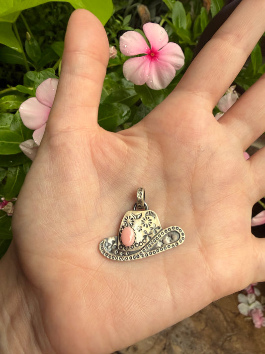 Pink Conch Cowboy Hat Sterling Silver Pendant
