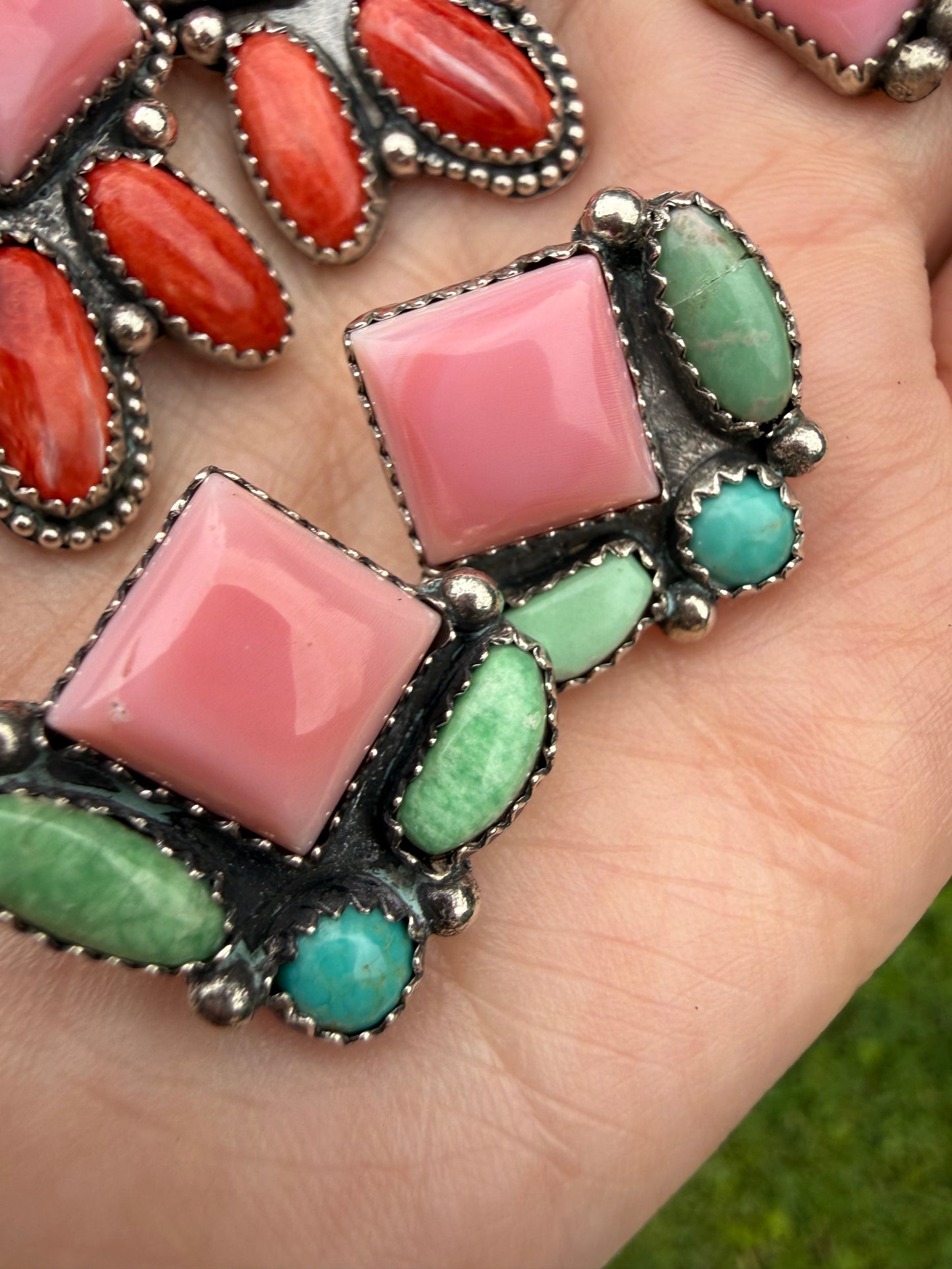 Pink Conch Sterling Silver Multi Stone Stud Earrings