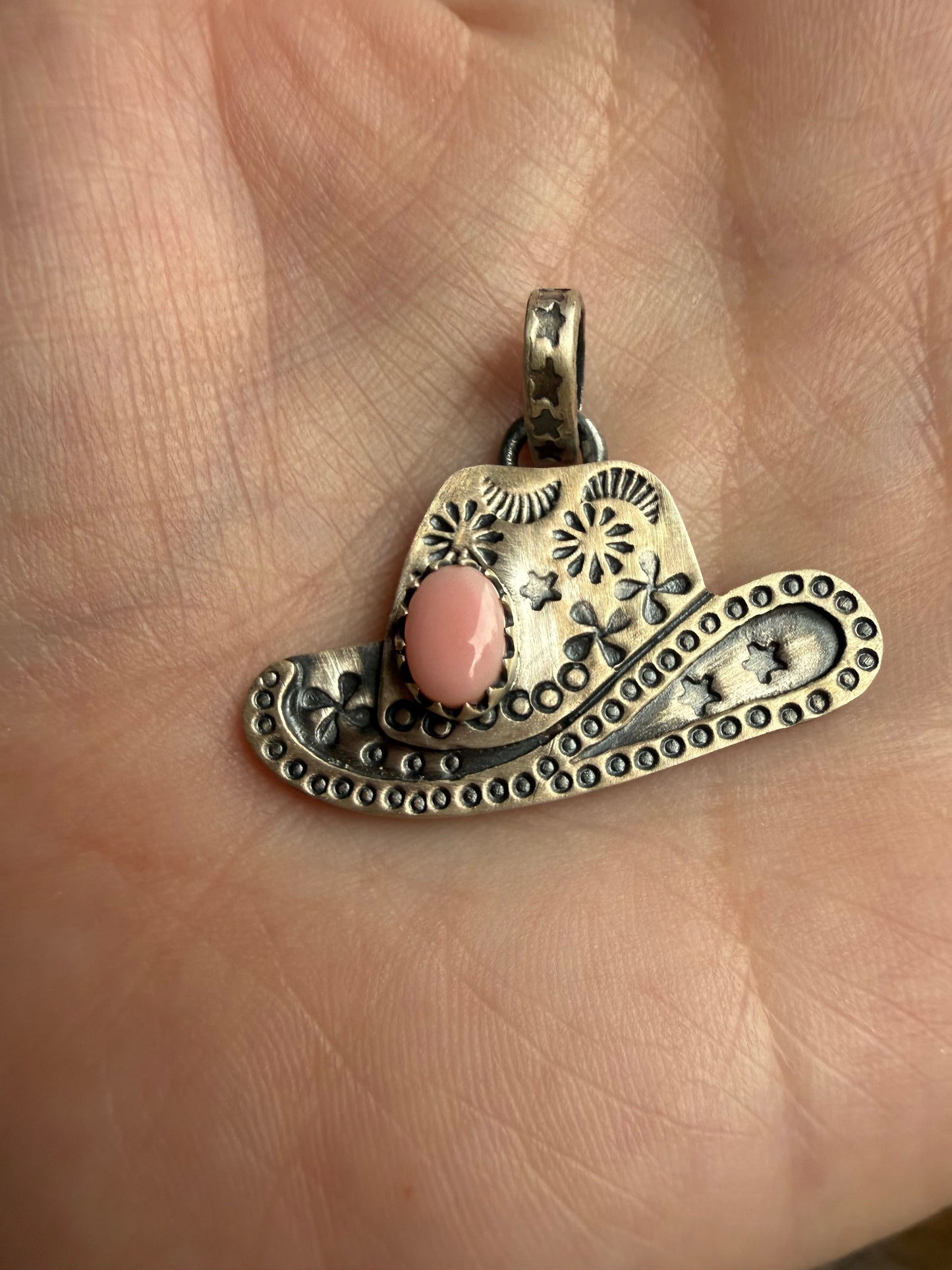 Pink Conch Cowboy Hat Sterling Silver Pendant