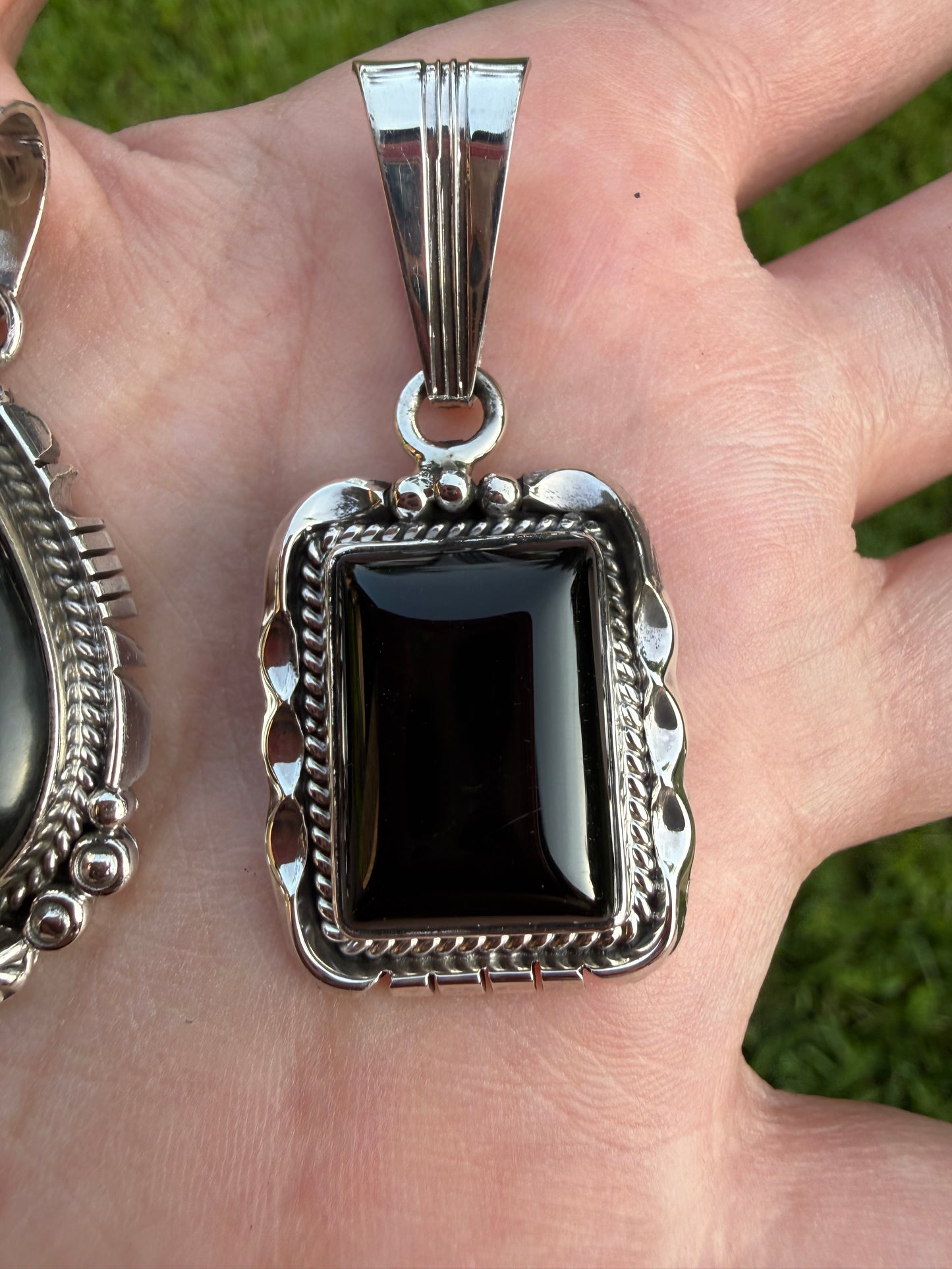 Navajo Black Onyx Smaller Size Sterling Silver Pendant