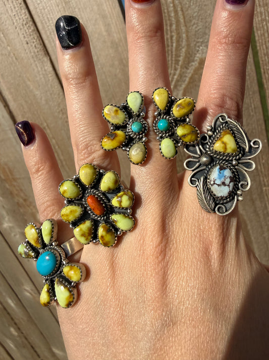 Palomino Pretty Mixed Stone Sterling Silver Adjustable Rings
