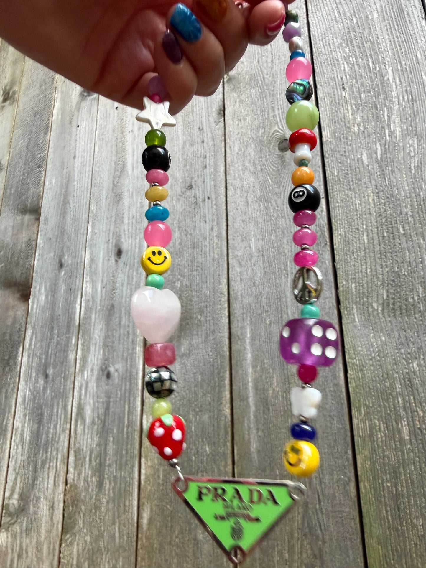 Funky Fun Prada Plate Beaded Necklace