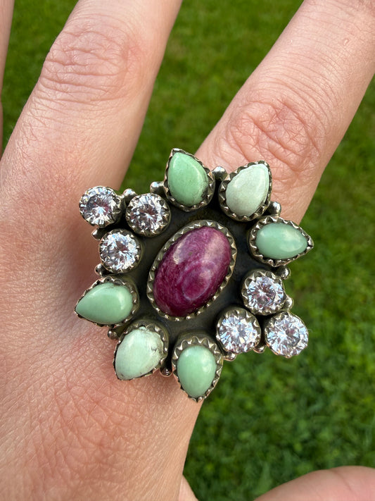 Paloma, Purple Spiny and CZ Crystal Adjustable Sterling Silver Ring