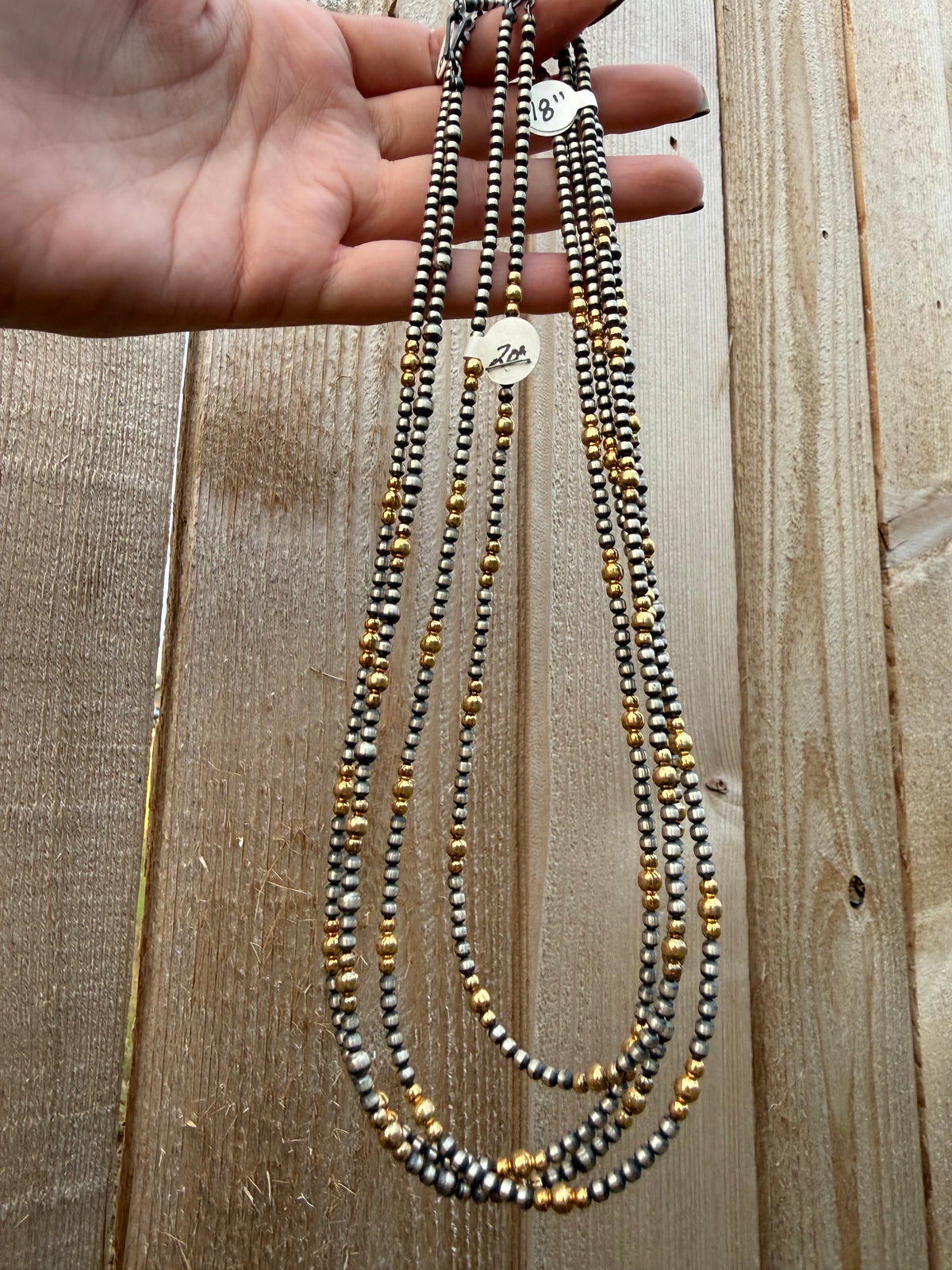 Navajo Strung Gold and Sterling Silver Desert Pearl Necklace