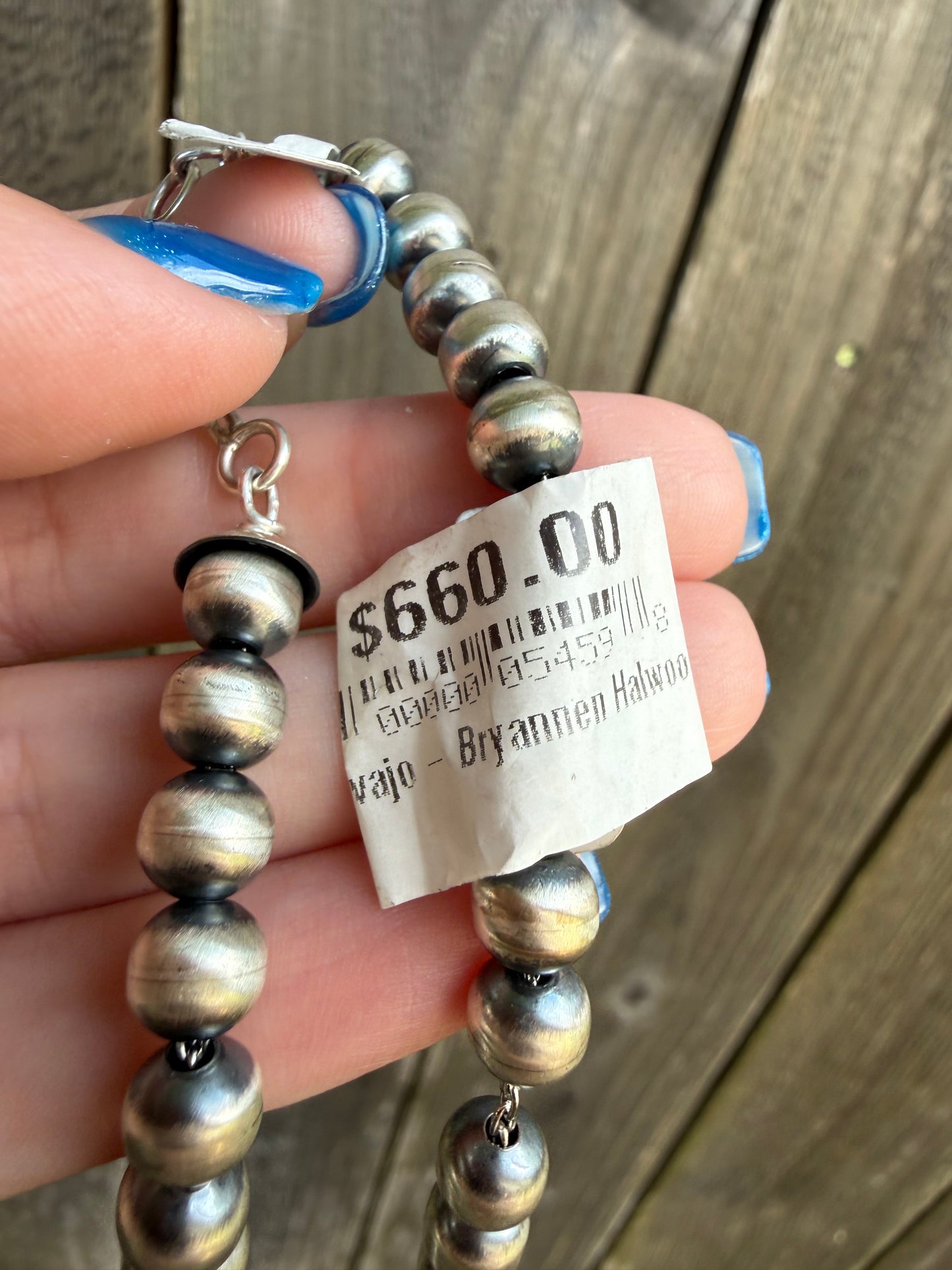 Navajo Pearl Sterling Silver 7mm Handmade Necklace by Bryannen Halwood