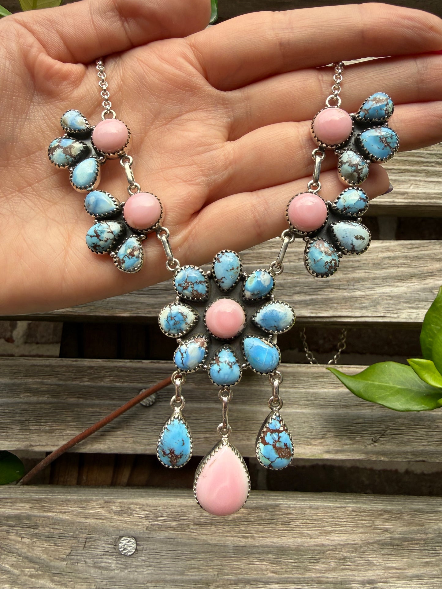 Golden Hill Pink Conch Sterling Silver Statement Lariat Necklace