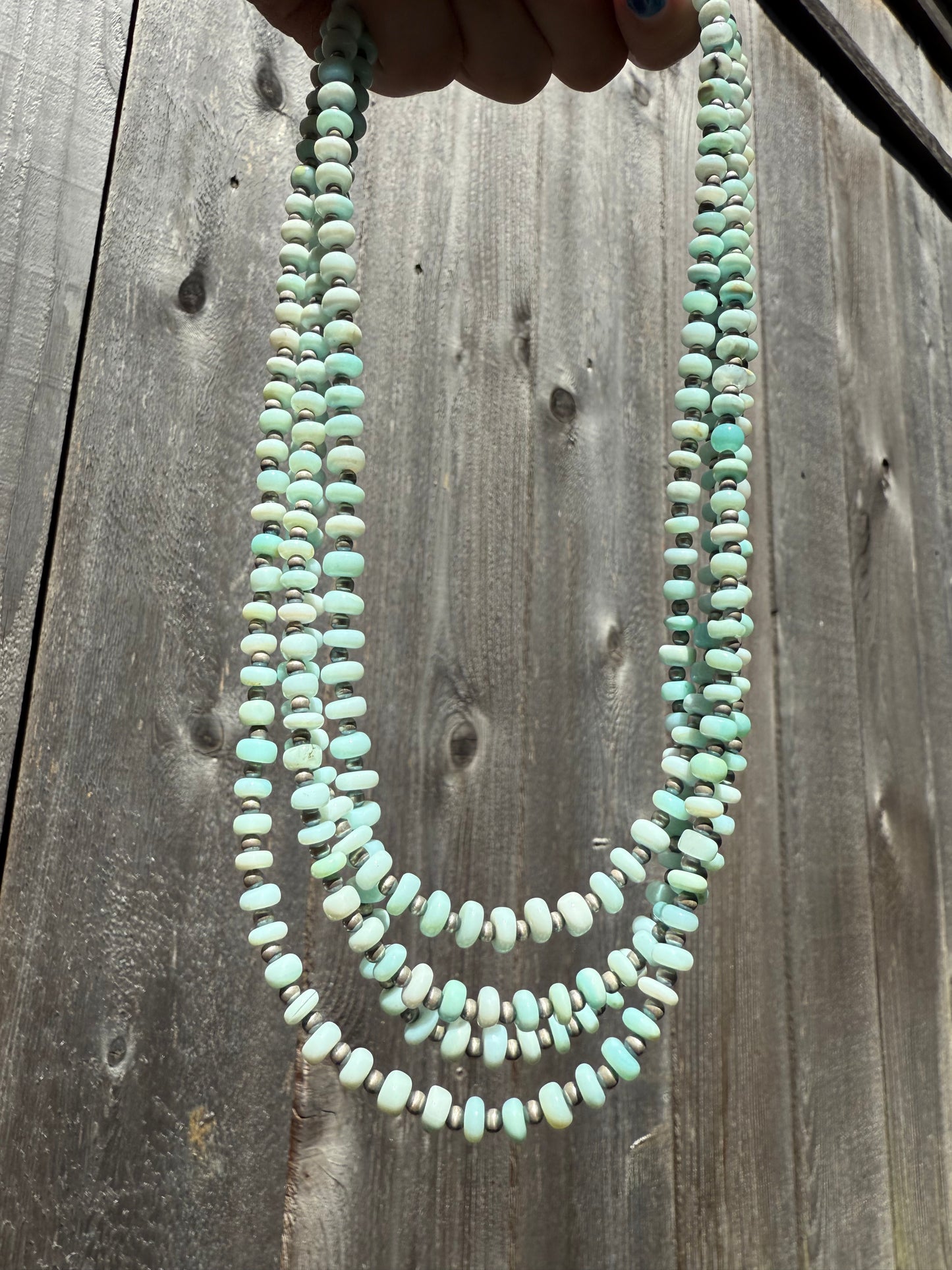 Light Blue Opal and Desert Pearl Sterling Silver 18-20 Inch Necklace