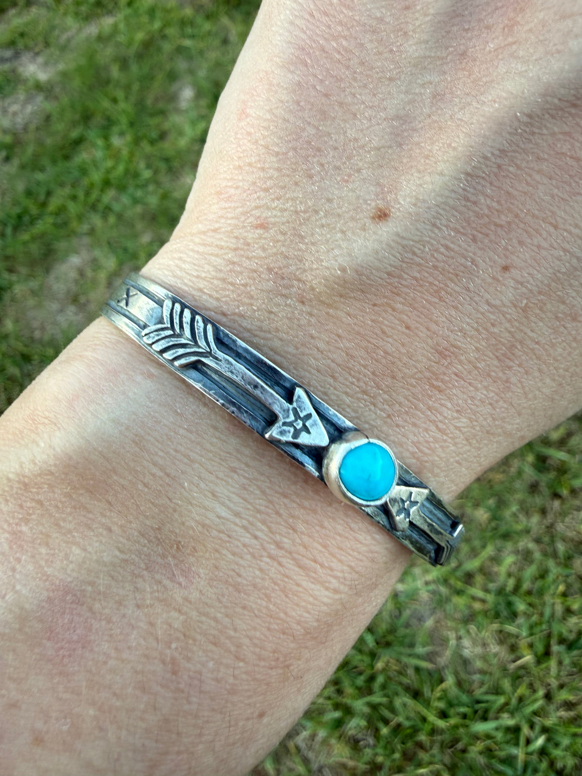 Navajo Turquoise Arrow Sterling Silver Cuff Bracelet
