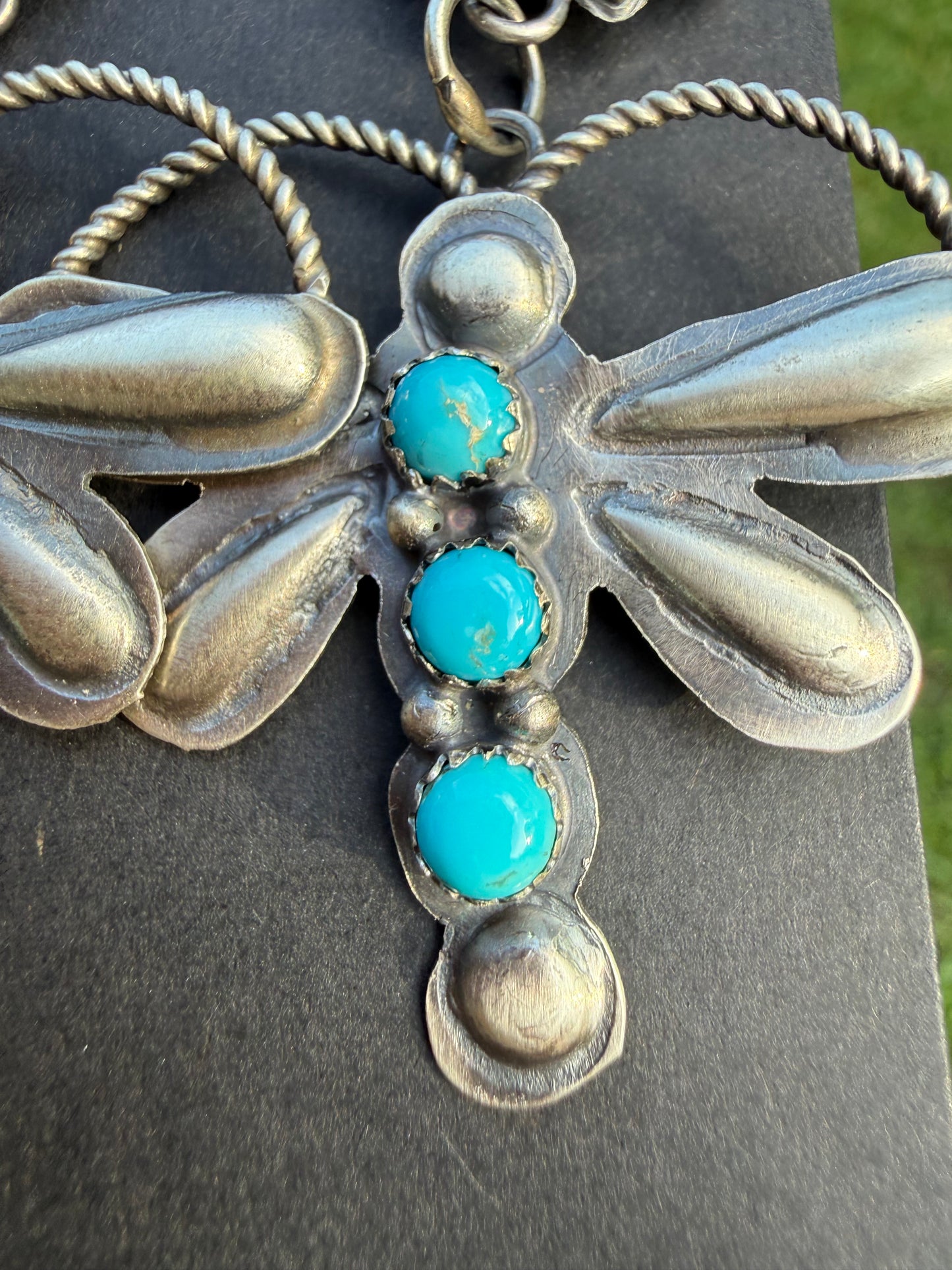 Navajo Turquoise Dragonfly Sterling Silver Earrings By Gabrielle Yazzie