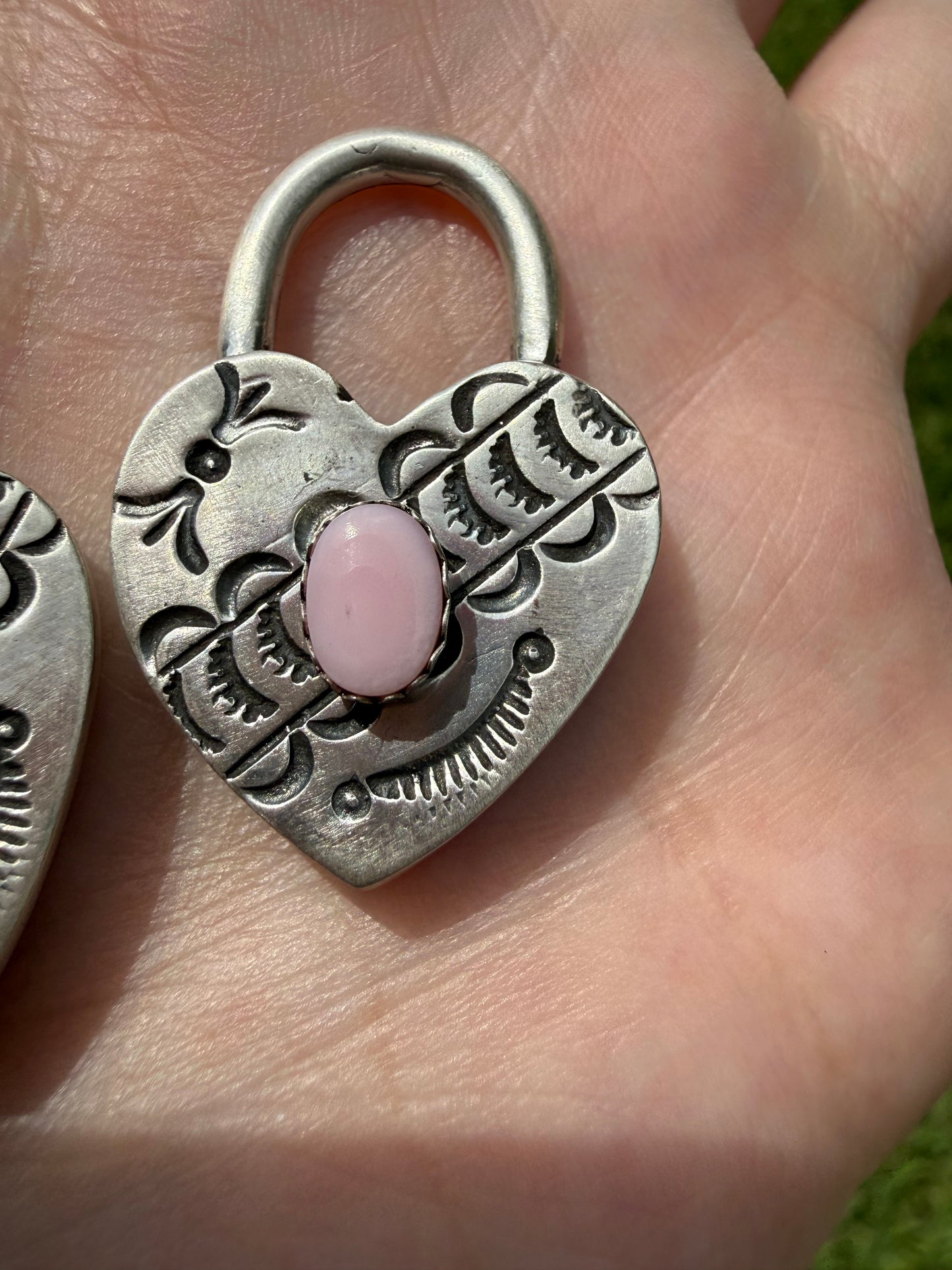 Navajo Turquoise or Pink Conch Heart Locket Sterling Silver Pendant