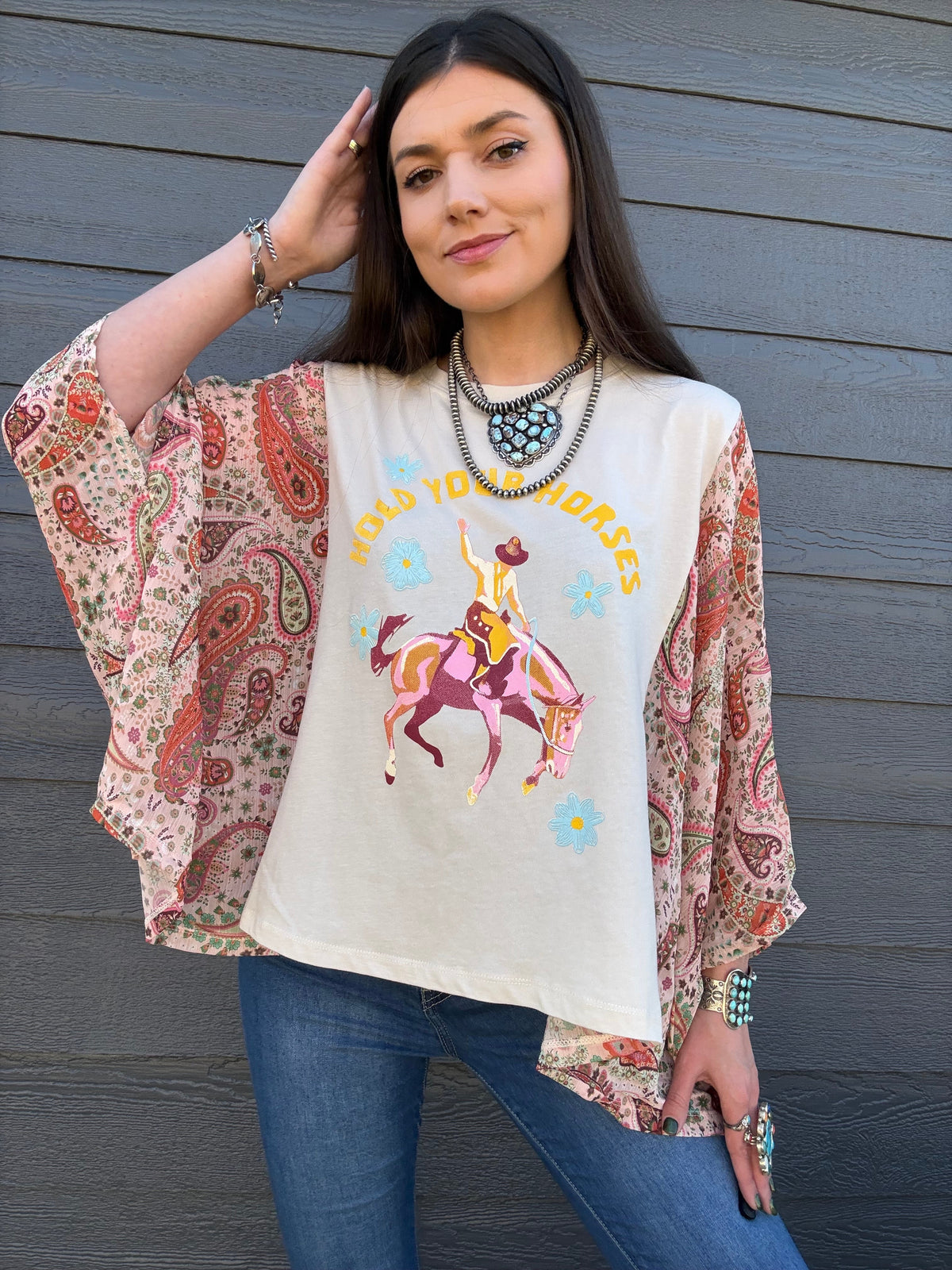 Hold Your Horses Kaftan Graphic Flowy Shirt