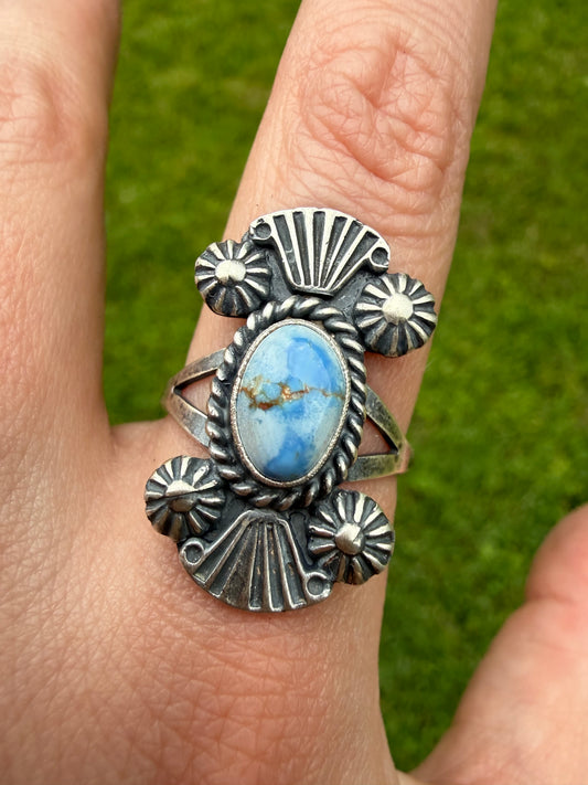 Navajo Golden Hills Turquoise Bow Tie Sterling Silver Ring Size 9