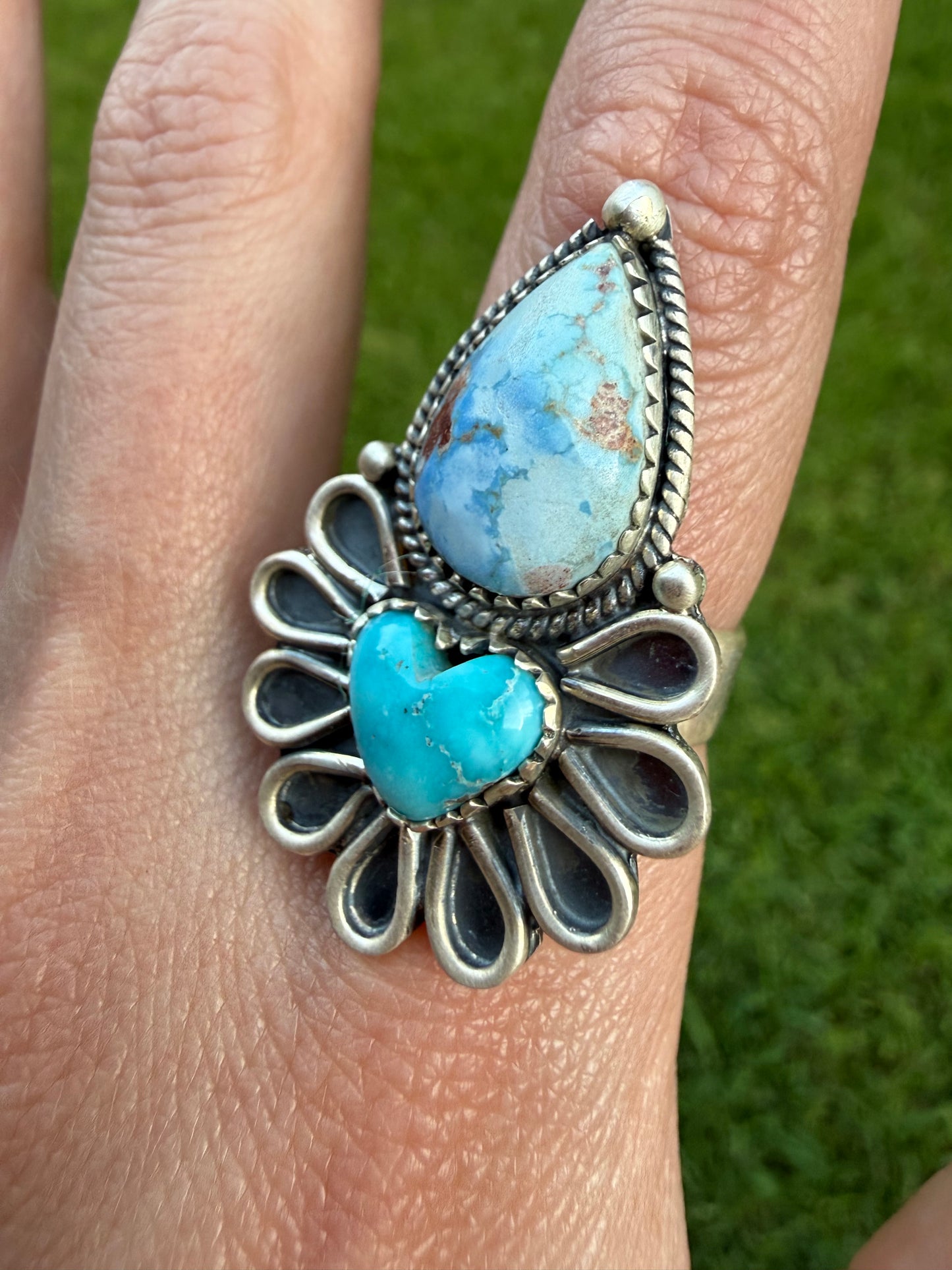 Golden Hills and Whitewater Turquoise Sterling Silver Adjustable Ring