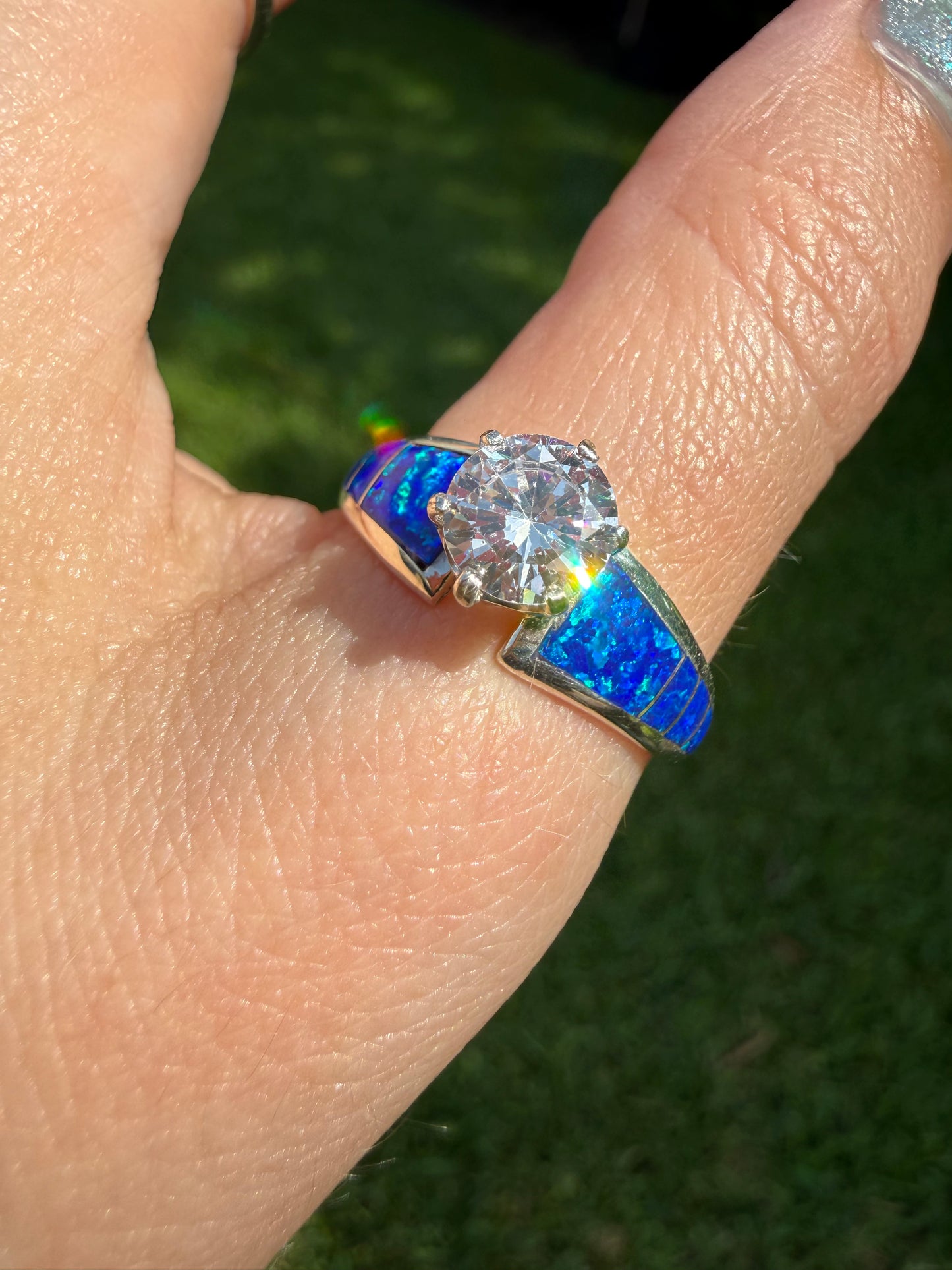 Navajo Crystal And Turquoise or Multi Stone Sterling Silver Ring