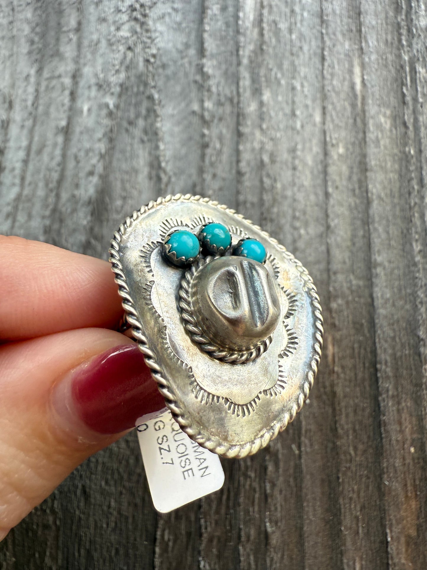 Navajo Turquoise Cowboy Hat Sterling Silver Pendant or Ring