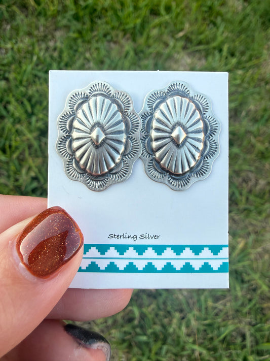 Navajo Single All Sterling Silver Handmade Concho Stud Earring