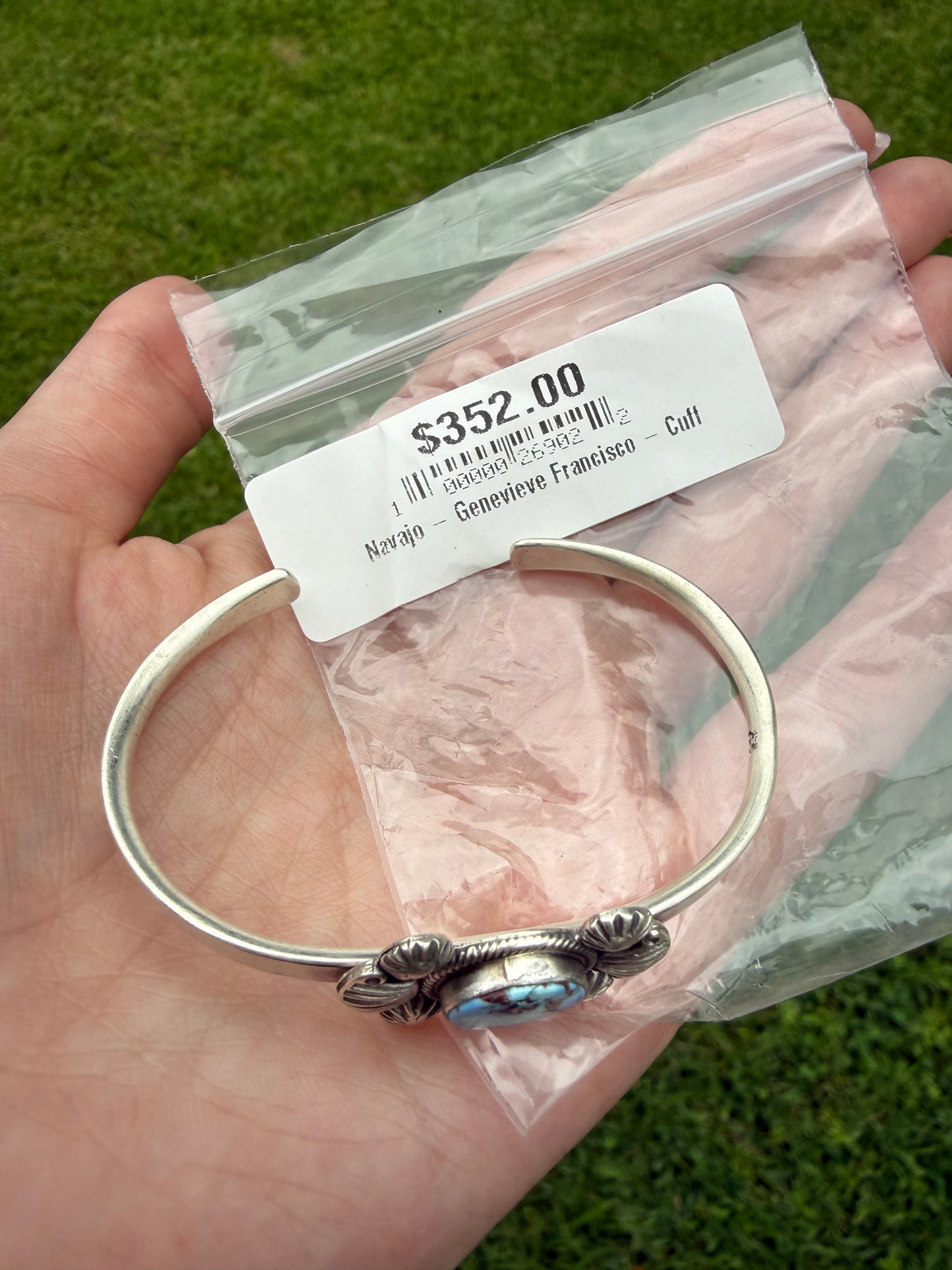 Navajo Golden Hills Turquoise Bow Tie Sterling Silver Stacker Cuff Bracelet