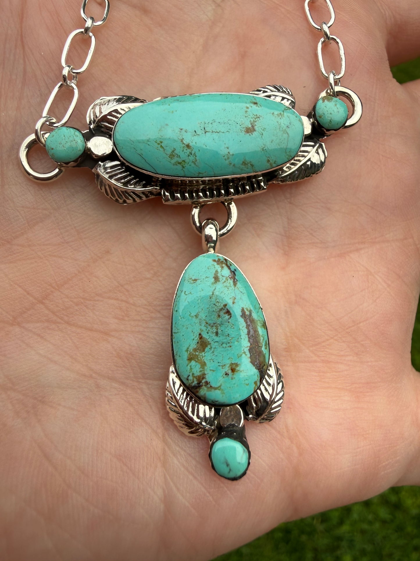 Navajo Turquoise Sterling Silver Lariat Necklace  by Gilbert Smith
