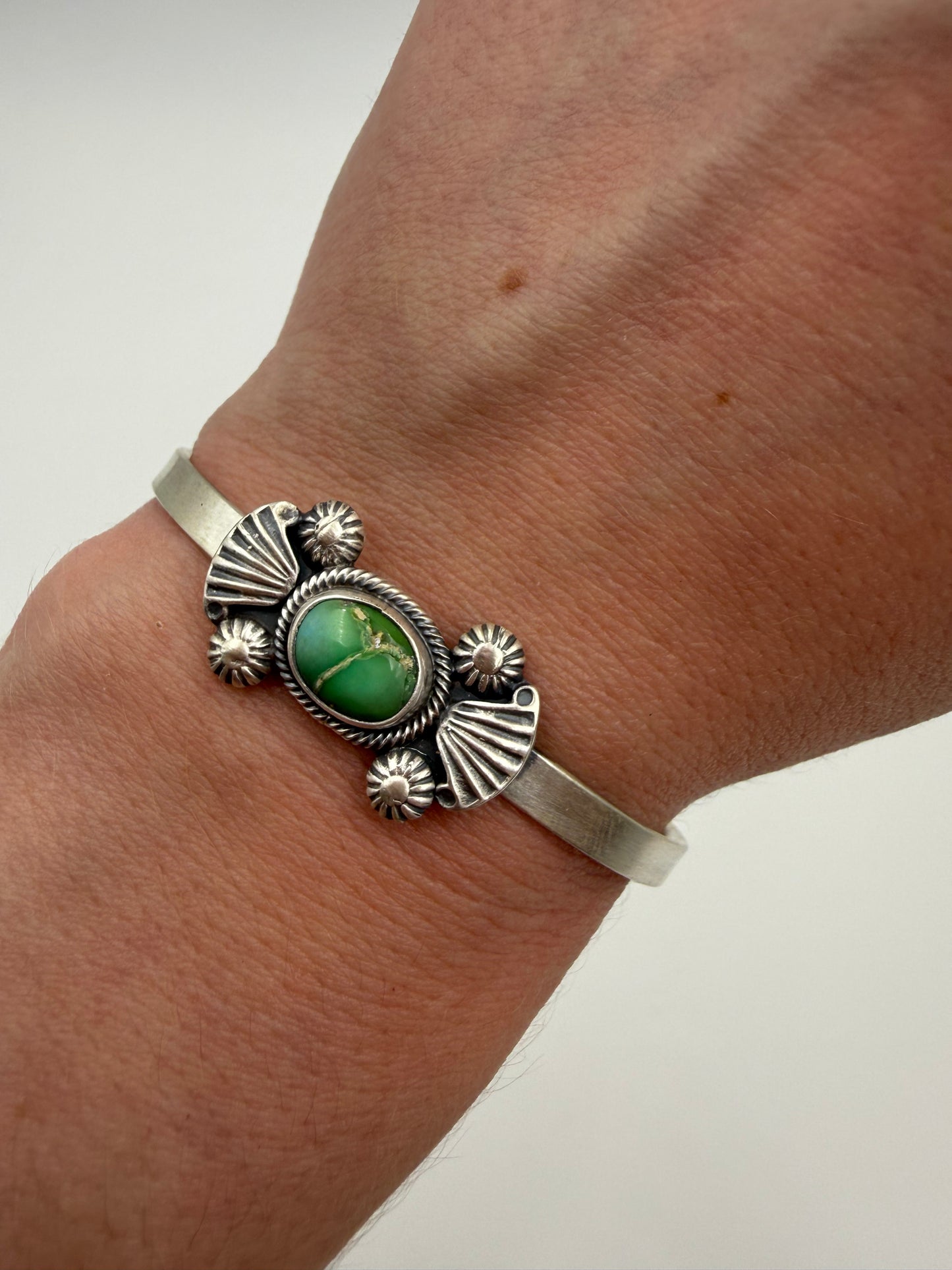 Native Sonoran Gold Turquoise Sterling Silver Cuff Bracelet
