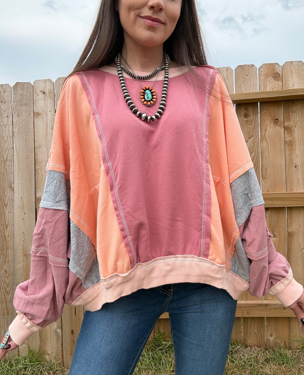 Wild Honey Colorblock Patchwork Exposed Seam Sweatshirt