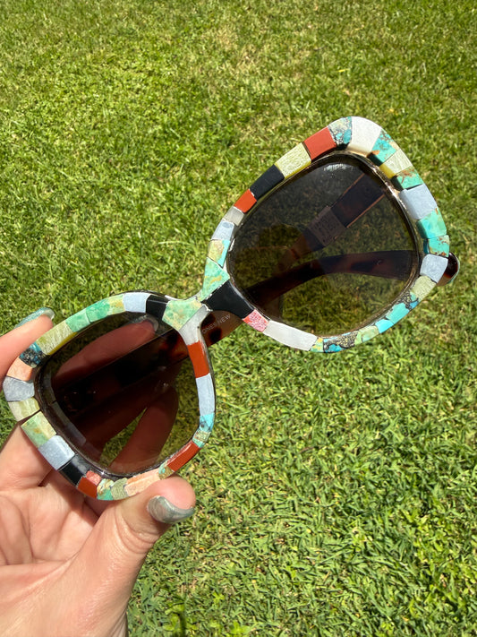 Navajo Turquoise and Multi Stone Inlayed Sunglasses