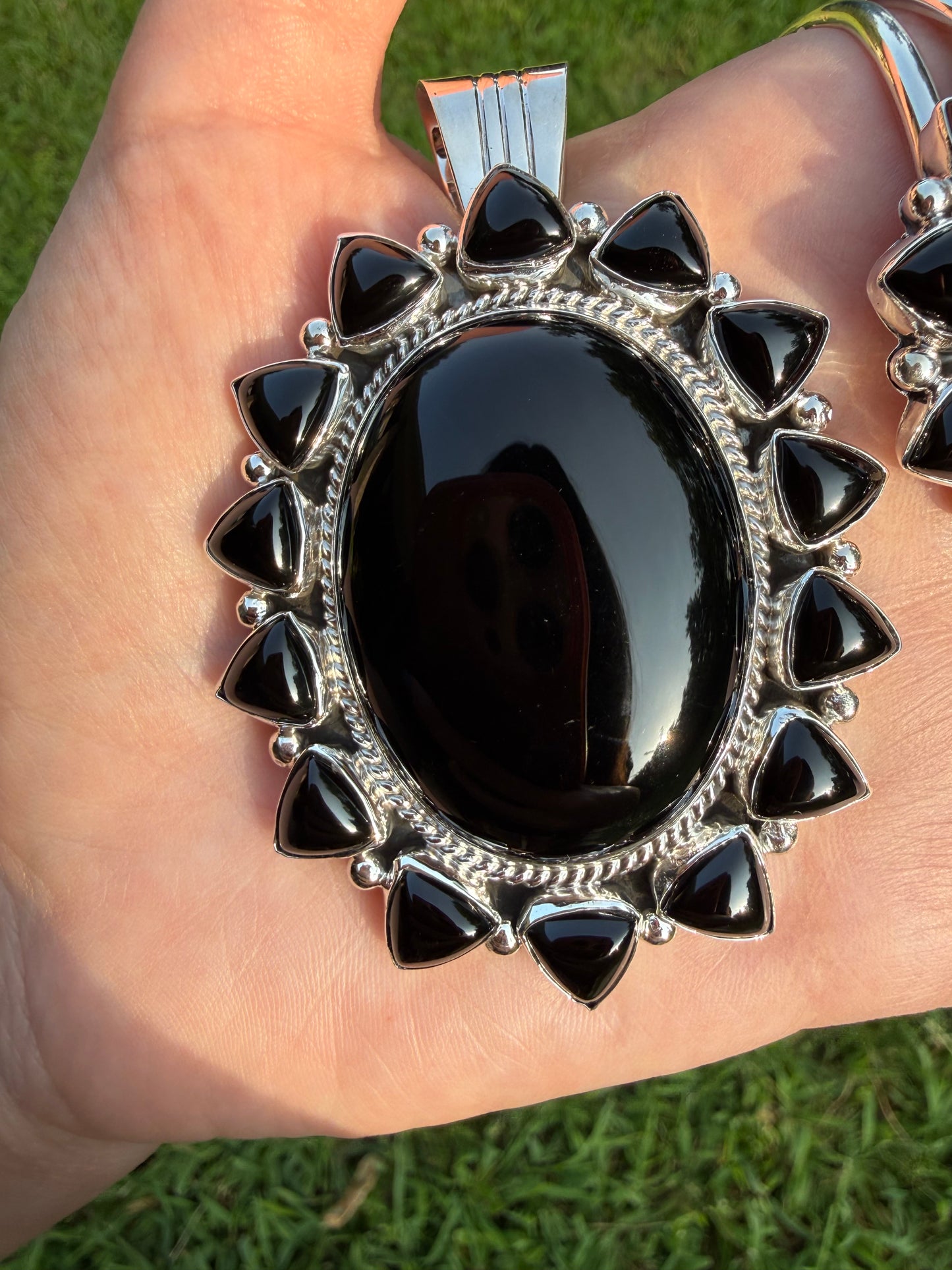 Navajo Black Onyx Statement Cluster Pendant or Cuff Bracelet