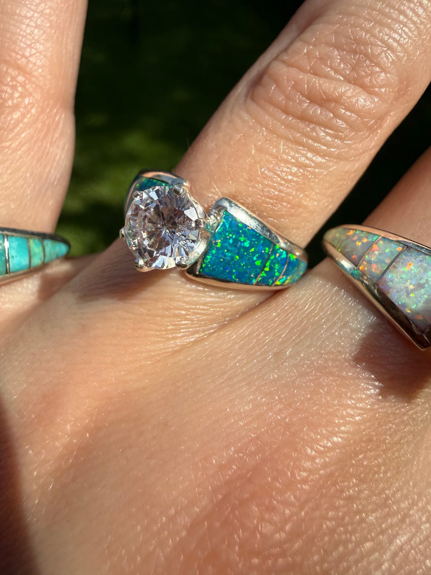 Navajo Crystal And Turquoise or Multi Stone Sterling Silver Ring
