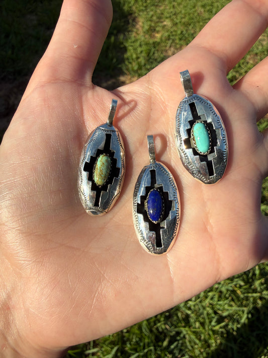 Navajo Turquoise or Lapis Sterling Silver Shadow Box Pendant