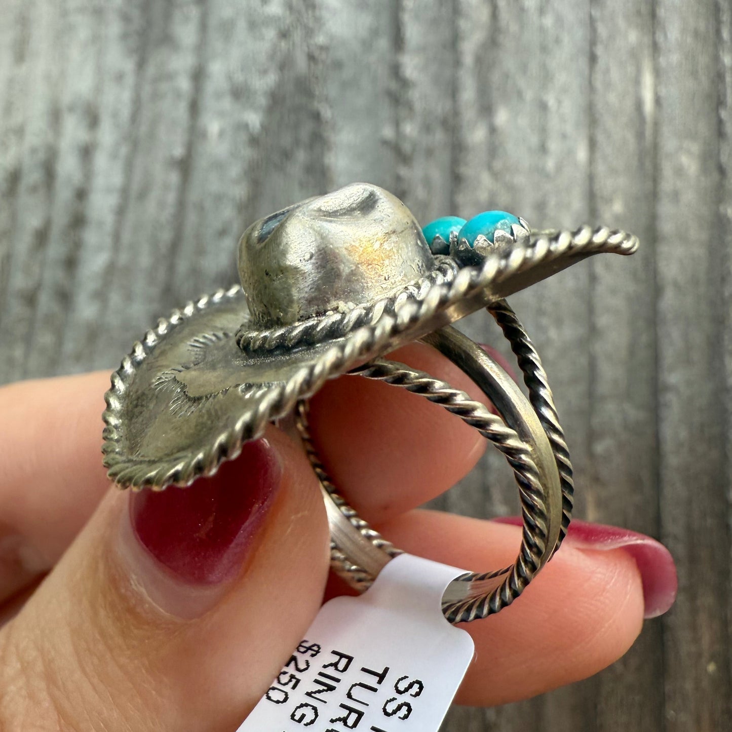 Navajo Turquoise Cowboy Hat Sterling Silver Pendant or Ring