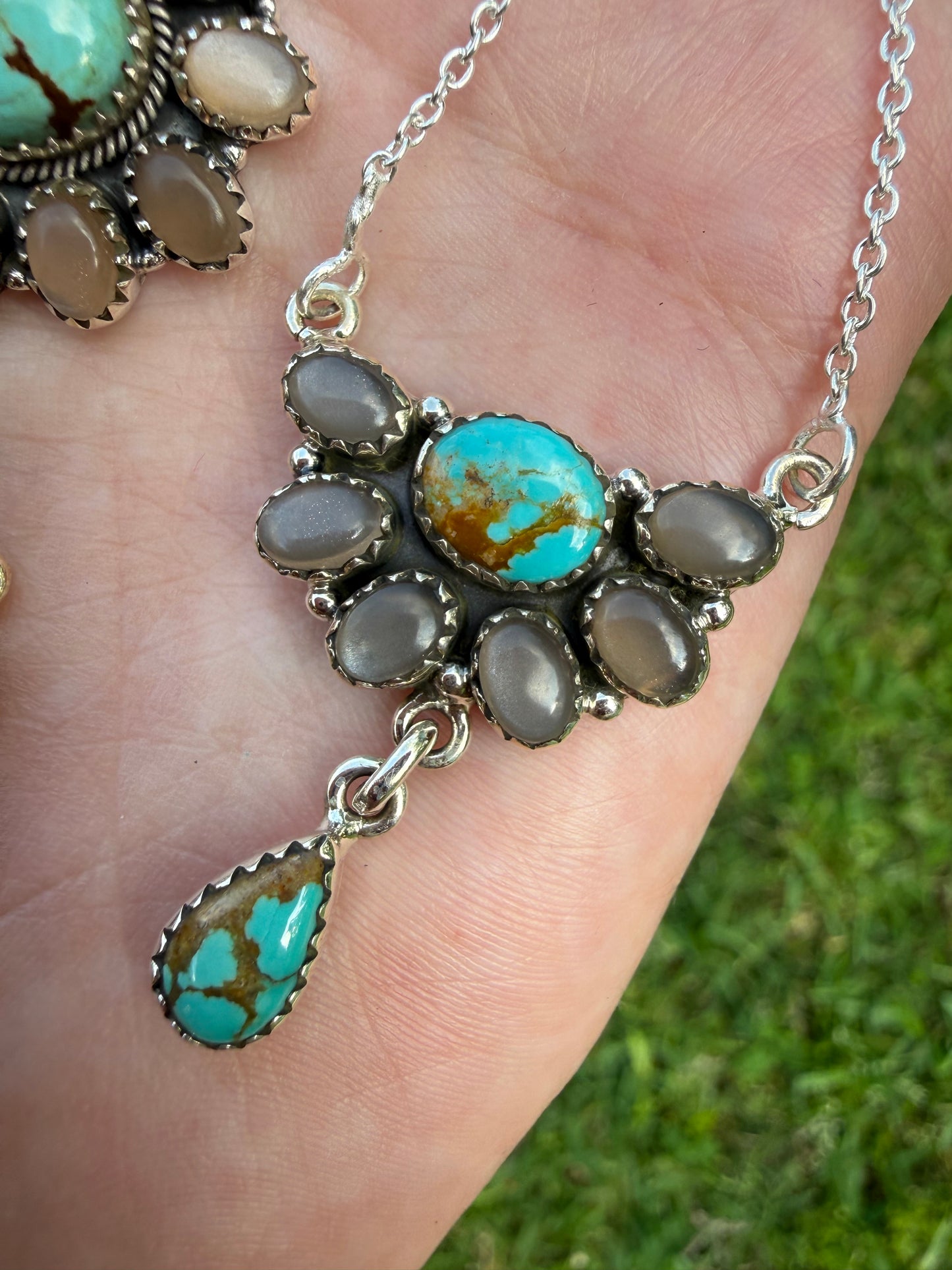 Mine 8 Turquoise and Chocolate Moonstone Sterling Silver Necklace, Ring, or Pendant