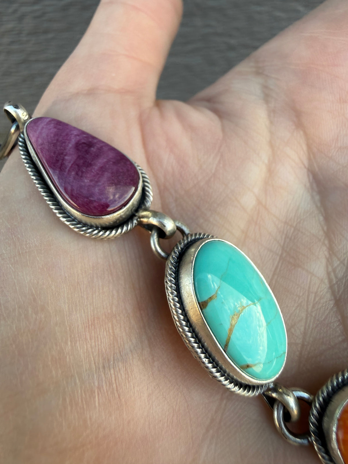 Navajo Multi 7 Stone Choker Sterling Silver Necklace