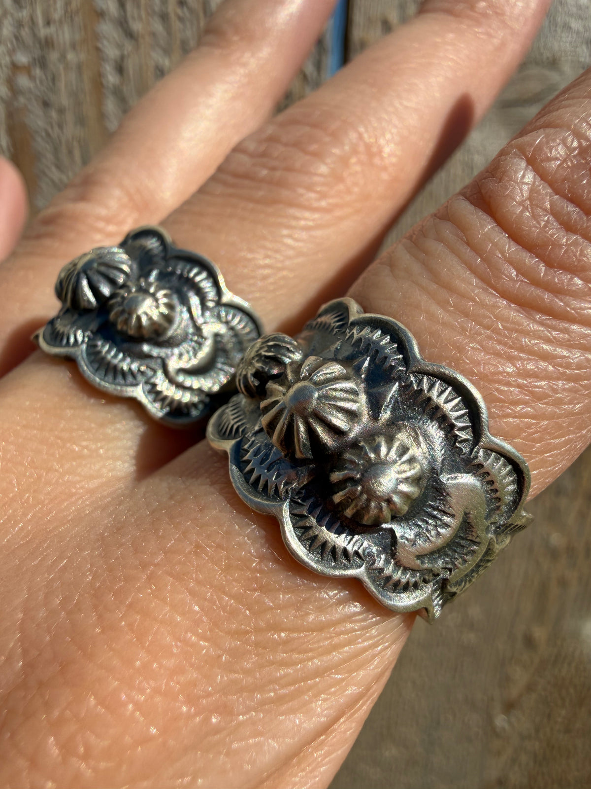 Navajo All Silver Cigar Band Sterling Silver Peyote Button Ring
