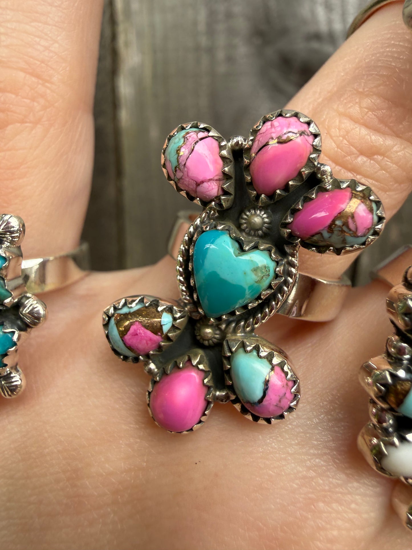 Cotton Candy Turquoise Statement Adjustable Rings
