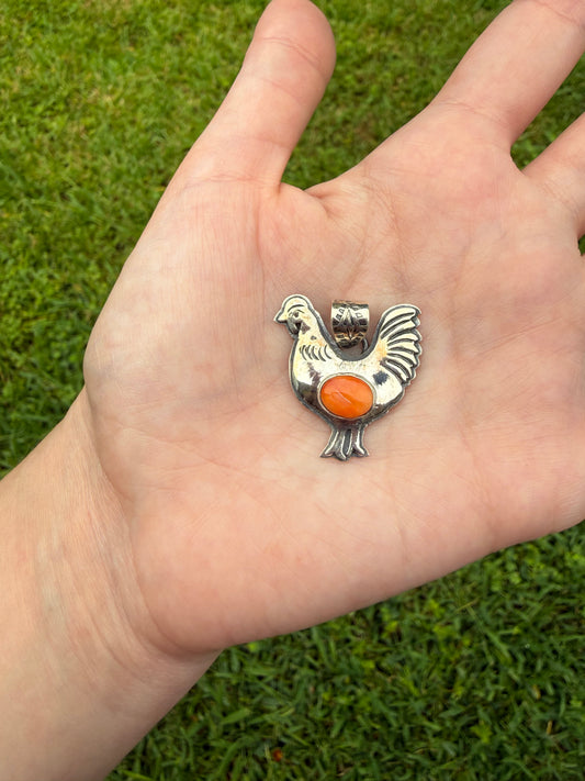 Orange Spiny Rooster Sterling Silver Pendant