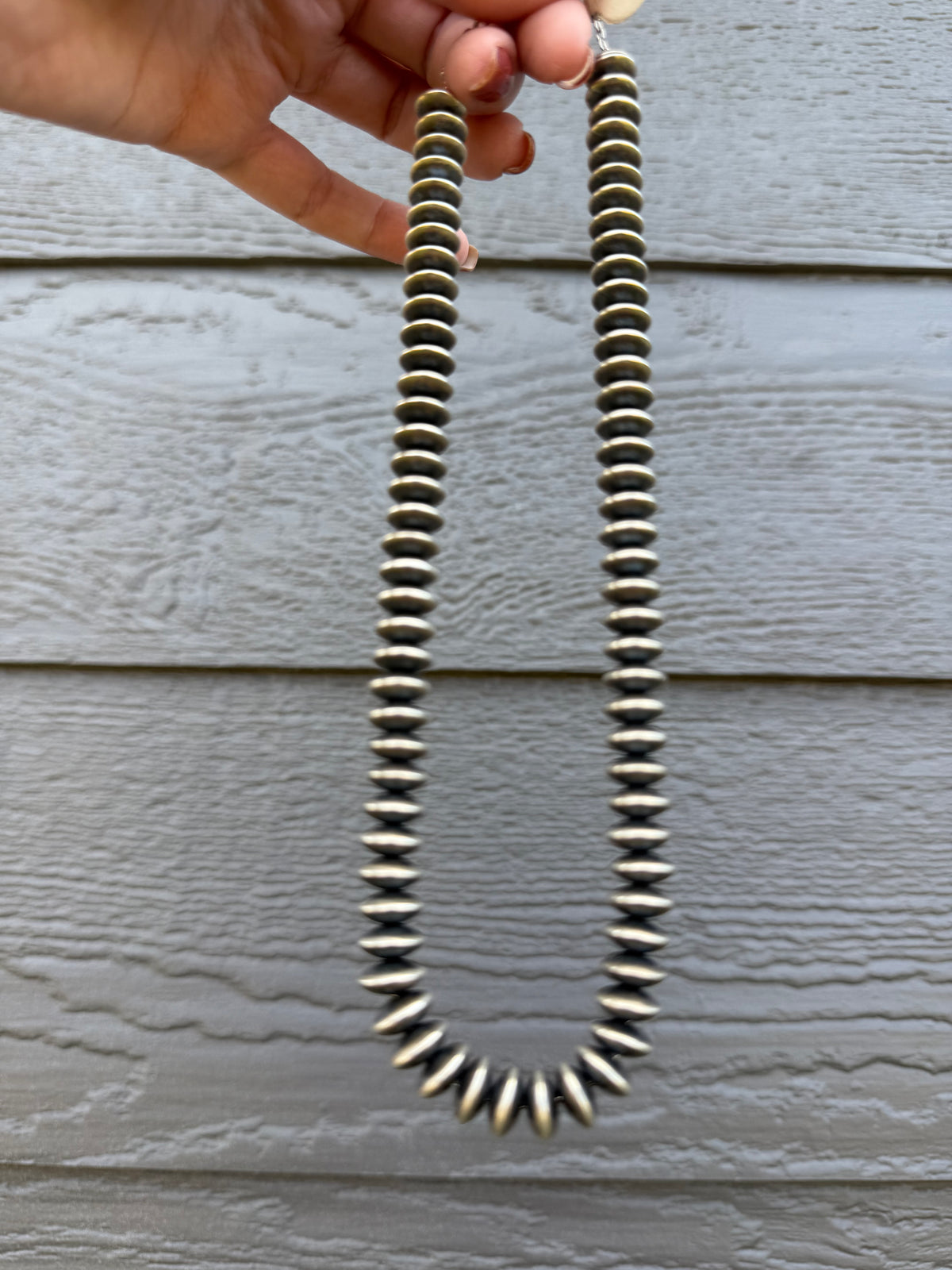 Navajo Pearl 16 Inch Rondelle Handmade Sterling Silver Necklace