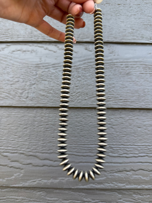 Navajo Pearl 16 Inch Rondelle Handmade Sterling Silver Necklace