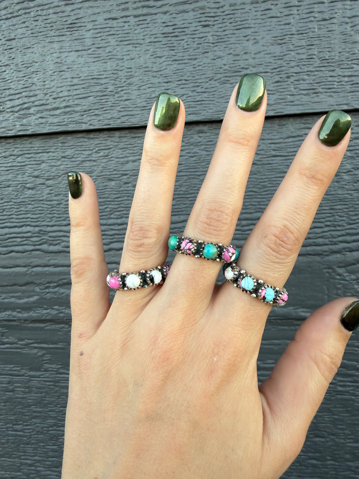 Cotton Candy Turquoise Infinity Sterling Silver Ring - Size 8