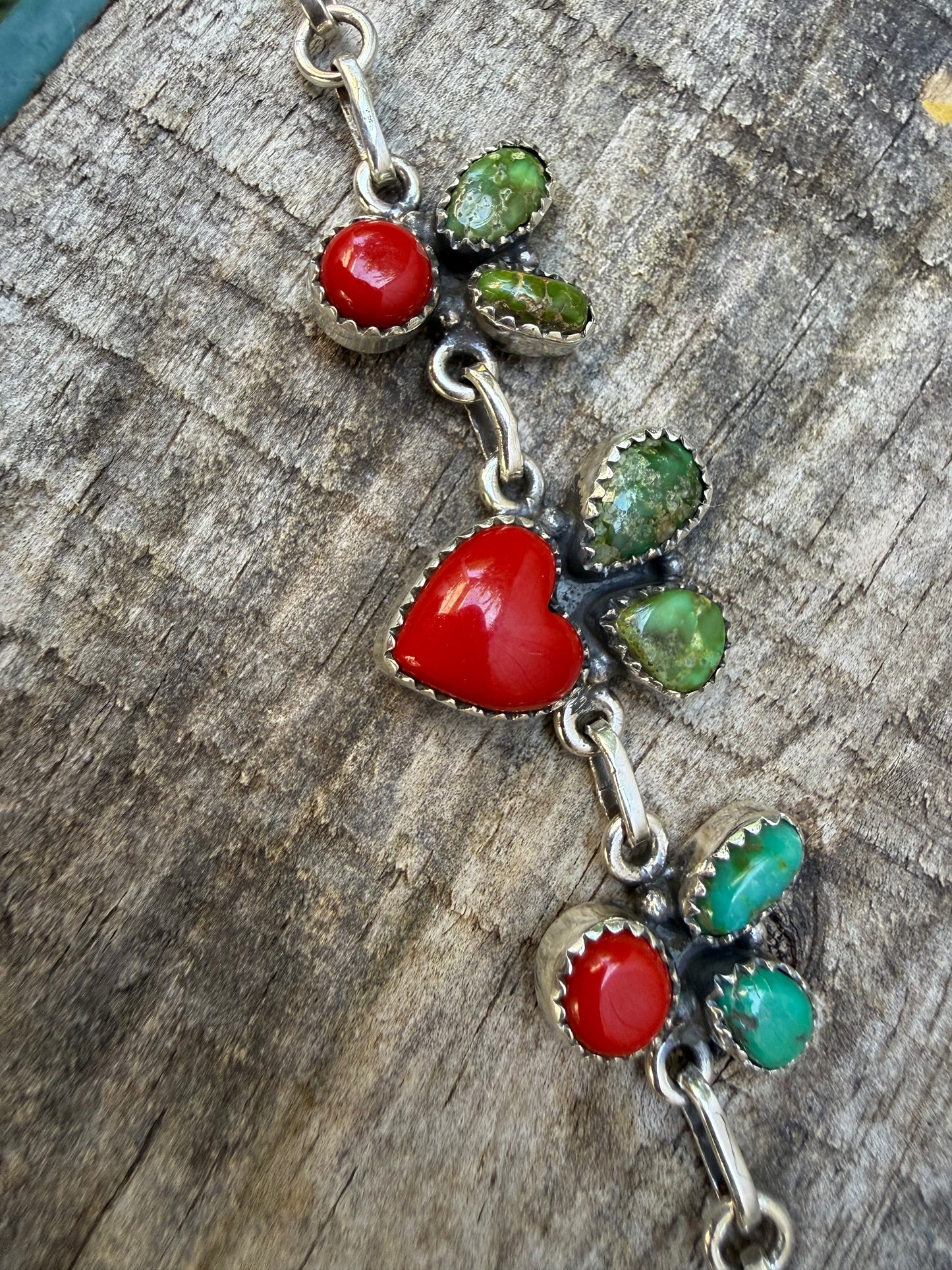 Cherry Red Rosarita and Sonoran Gold Turquoise Sterling Silver Bracelet