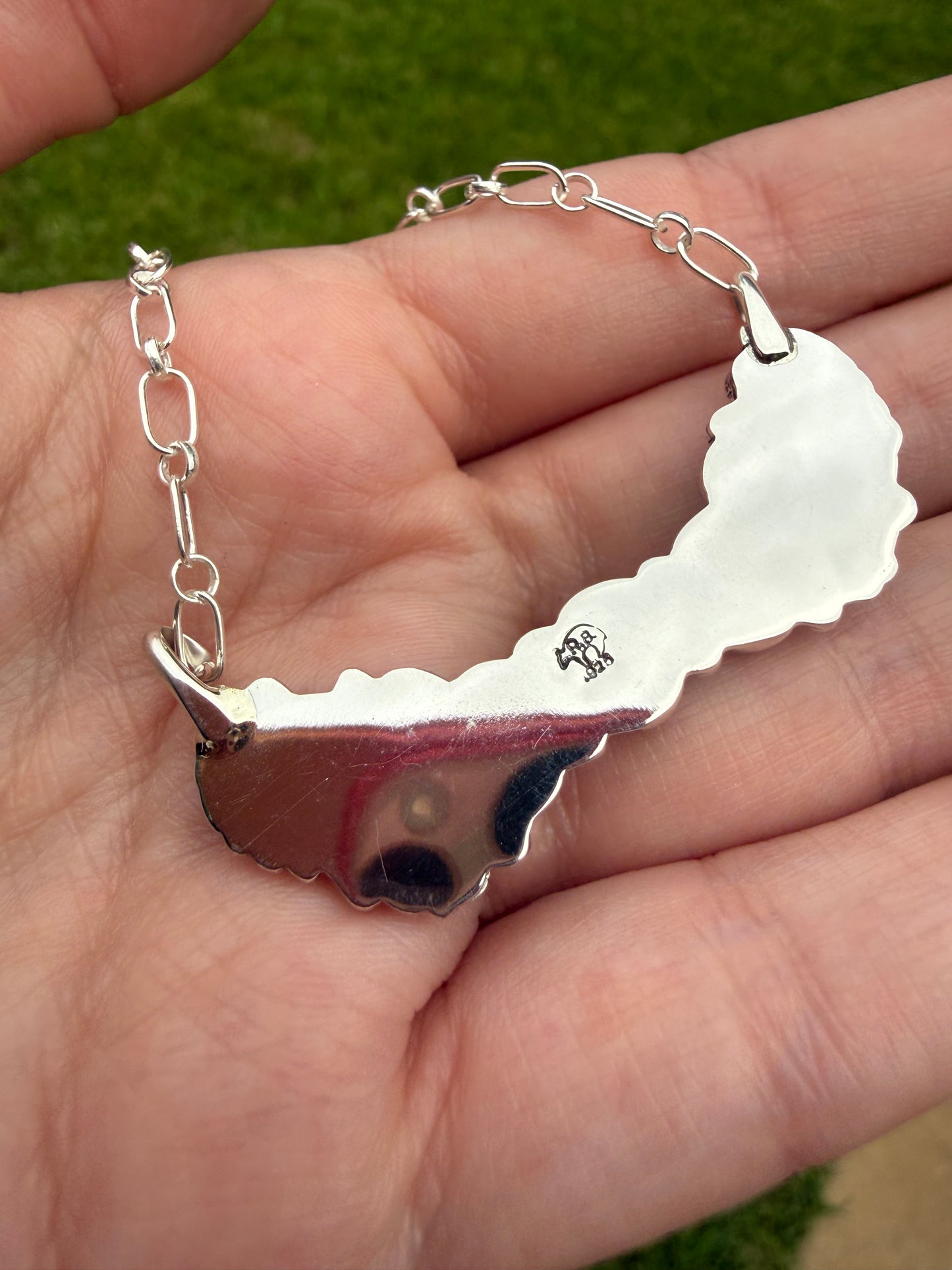 Navajo Triple Stone With Leaf Accent Sterling Silver Bar Necklace