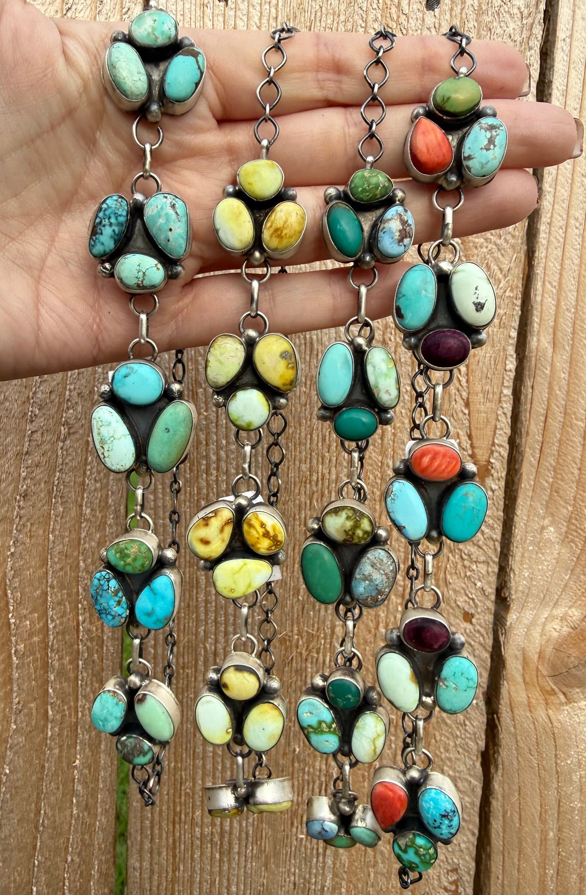 Navajo Turquoise Triple Cluster Choker Sterling Silver Necklace By John Skeets