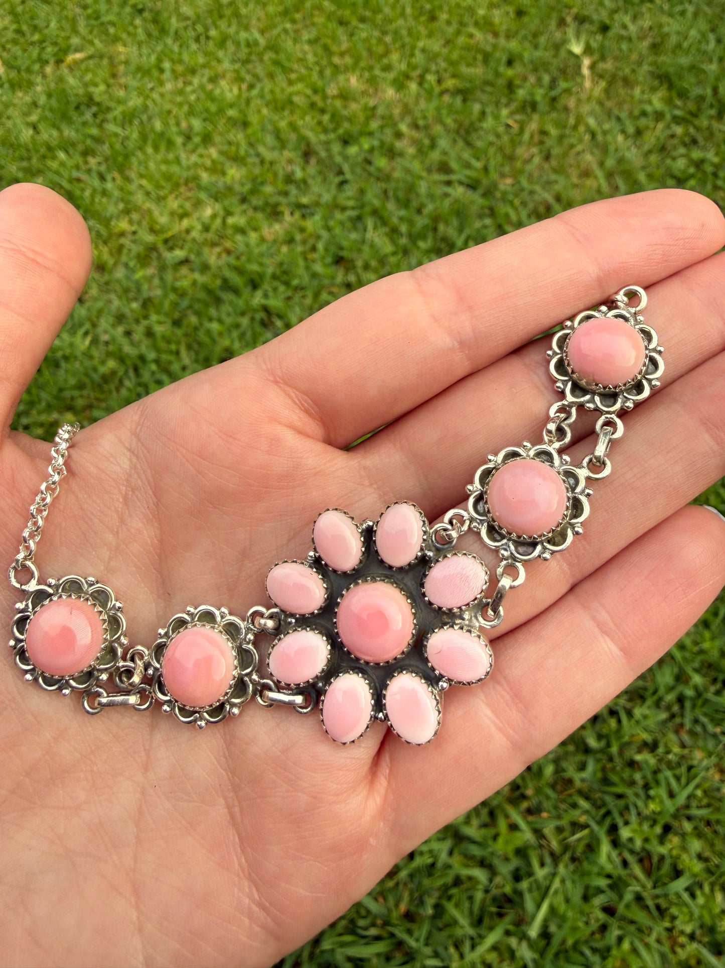 Pink Conch Full Flower Sterling Silver Choker Necklace