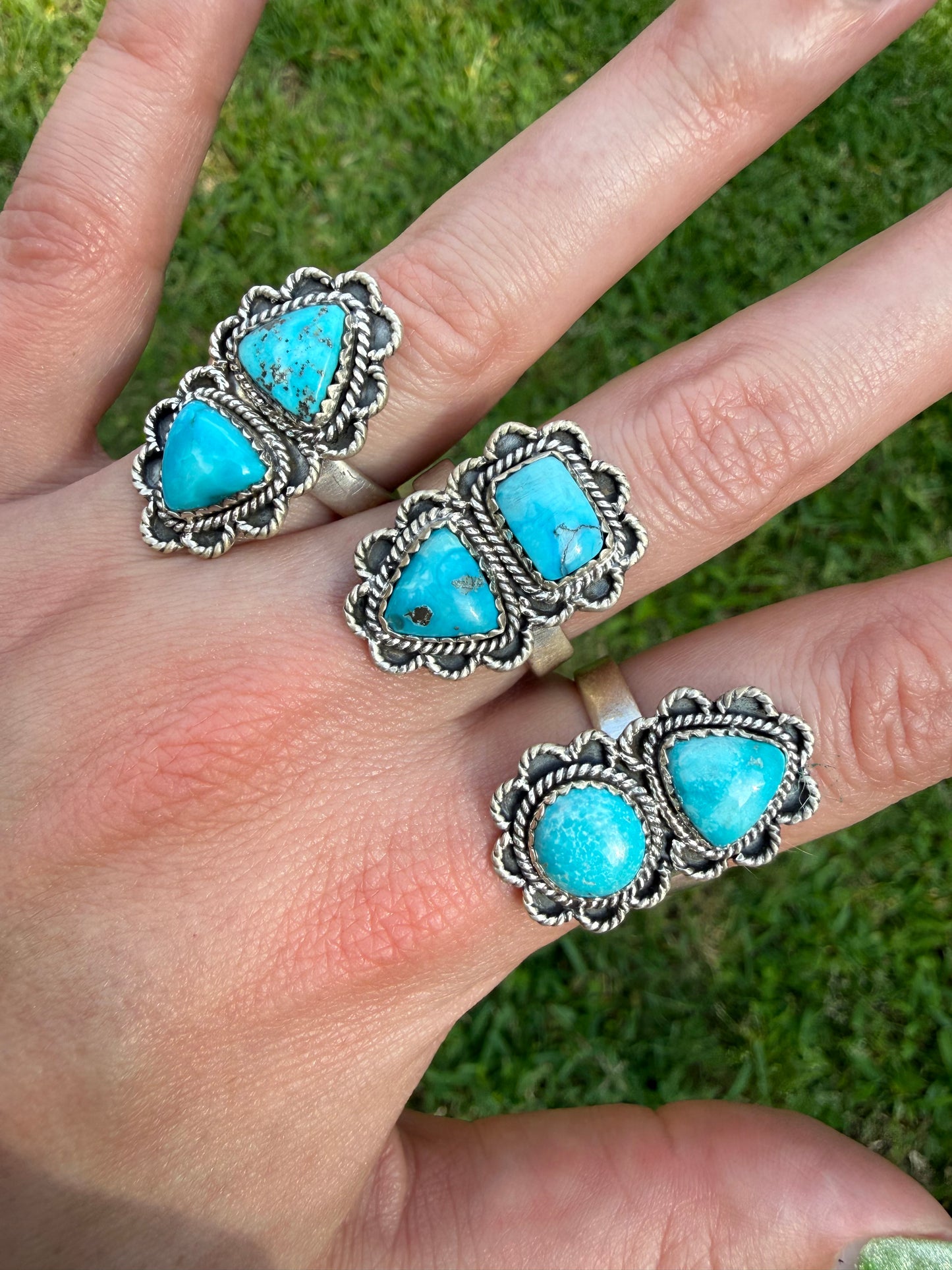 Whitewater Double Stone Flower Crawler Sterling Silver Adjustable Ring