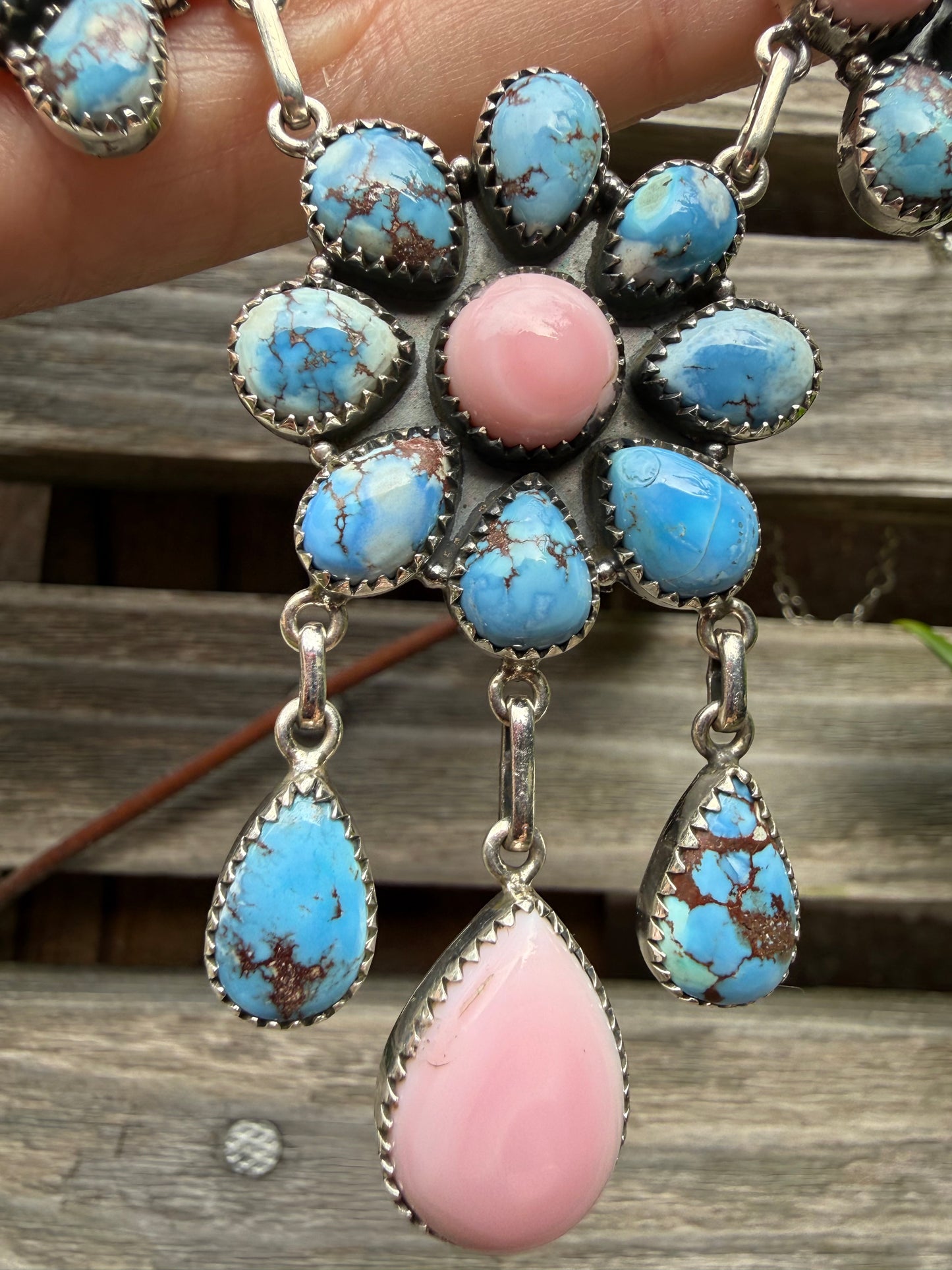 Golden Hill Pink Conch Sterling Silver Statement Lariat Necklace